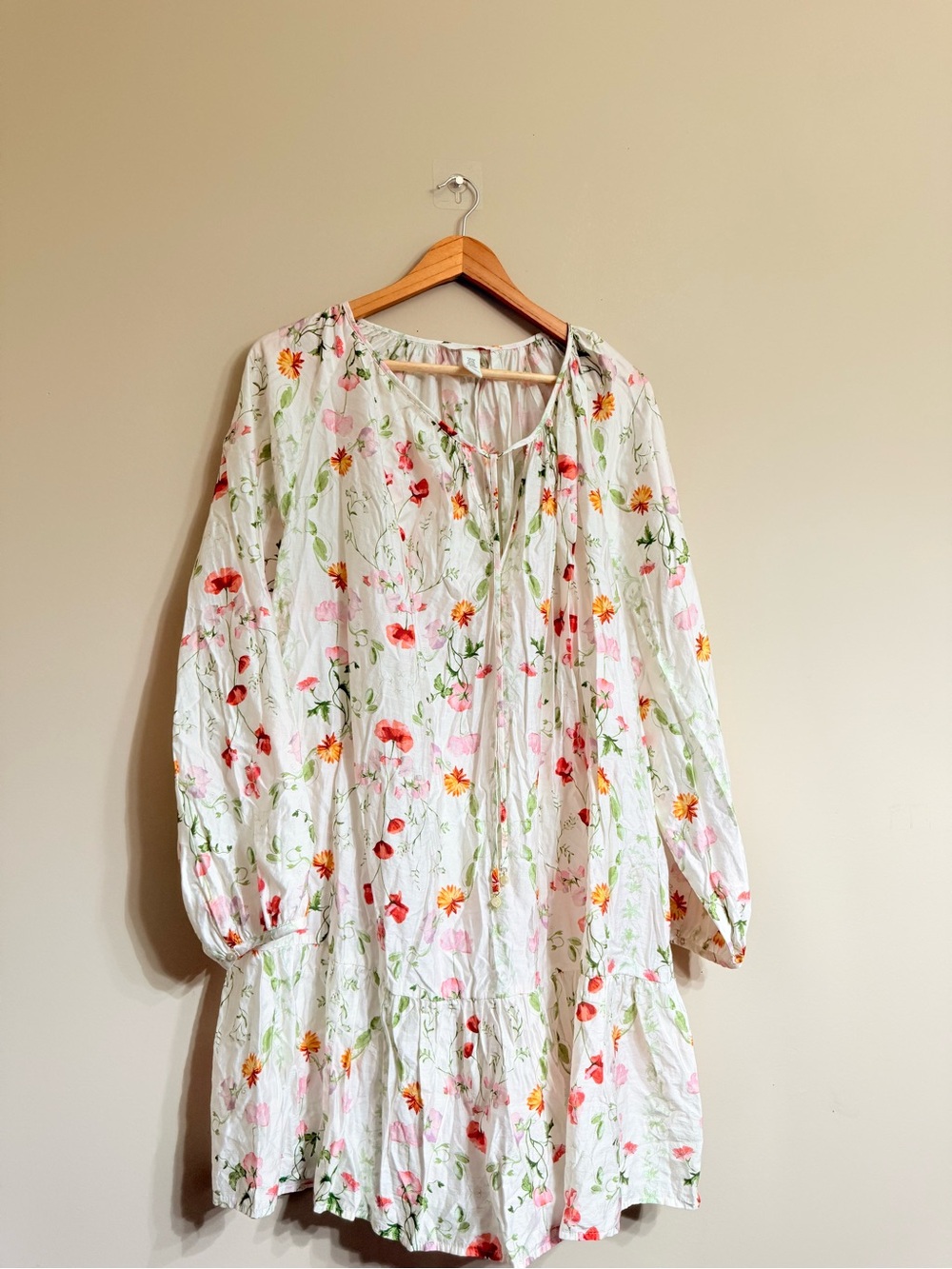 🌺H&M White Floral Long Sleeve Mini Dress Whimsy fairy Coquette